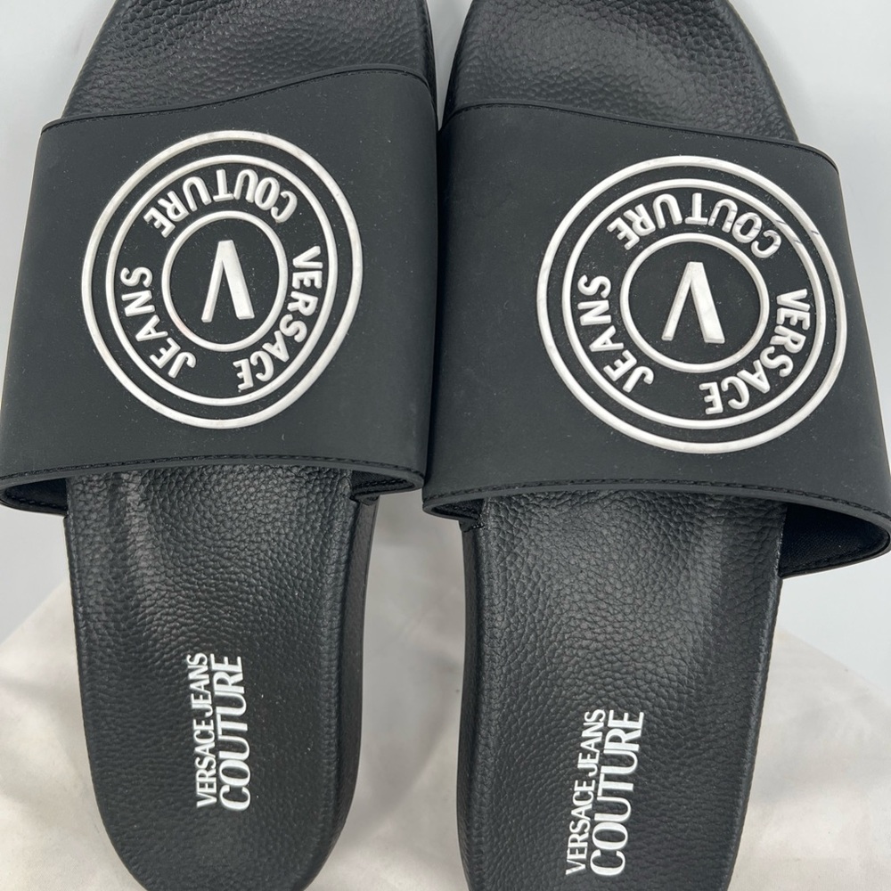 Versace Jeans Couture Men's Black Logo Bonded Rubber Pool Slides US Size 11